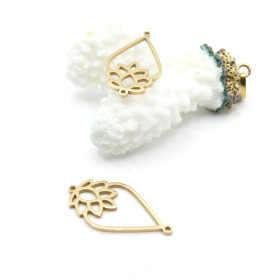 Pendentif Connecteur Goutte et Fleur de Lotus 27 mm – Acier Inox 304 – Doré