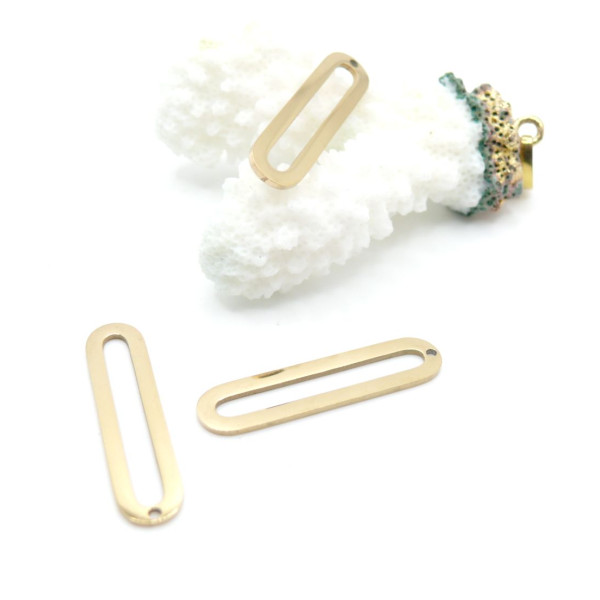 Pendentifs Ovales 30 mm avec Inclusion Résine – Acier Inox 304 – Doré
