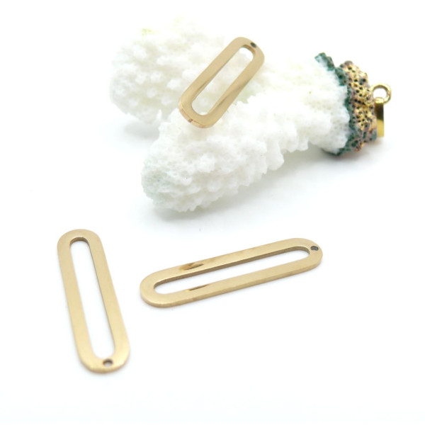 Pendentifs Ovales 30 mm avec Inclusion Résine – Acier Inox 304 – Doré