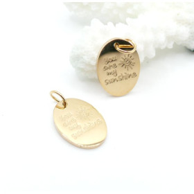 Pendentif Ovale “You Are My Sunshine” avec Anneau 19 mm – Acier Inox 304  Doré