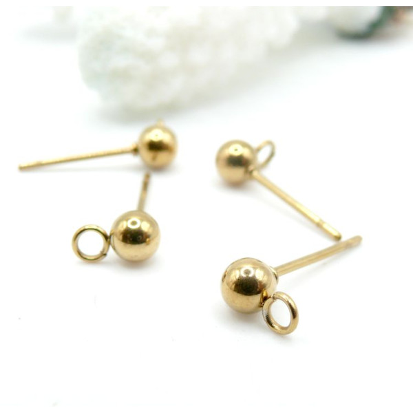 Puces Bille 4mm avec attache – Acier Inoxydable 316 Doré 24K