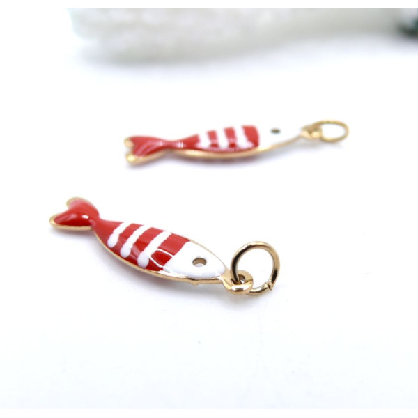Pendentif avec anneau Poisson Émaillé 18,5 mm – Acier Inoxydable 304 Doré à l’or fin 18K, IONIQUE
