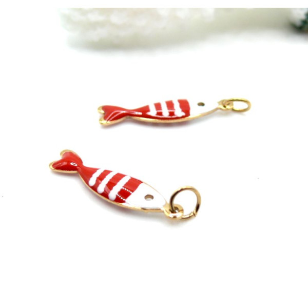 Pendentif avec anneau Poisson Émaillé 18,5 mm – Acier Inoxydable 304 Doré à l’or fin 18K, IONIQUE