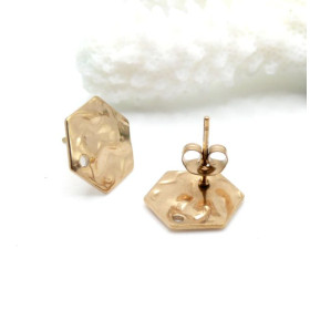 Boucles d'oreilles Puce Hexagone Martelée 13mm – Acier inoxydable 304 Doré 18K IONIQUE