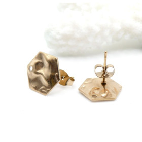 Boucles d'oreilles Puce Hexagone Martelée 13mm – Acier inoxydable 304 Doré 18K IONIQUE