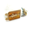 Pendentif Rectangle 33 mm avec Poisson en Résine Émaillée – Acier Inox 304 – Doré à l’Or fin 18K, placage IONIQUE (IP)