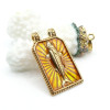 Pendentif Rectangle 33 mm avec Poisson en Résine Émaillée – Acier Inox 304 – Doré à l’Or fin 18K, placage IONIQUE (IP)