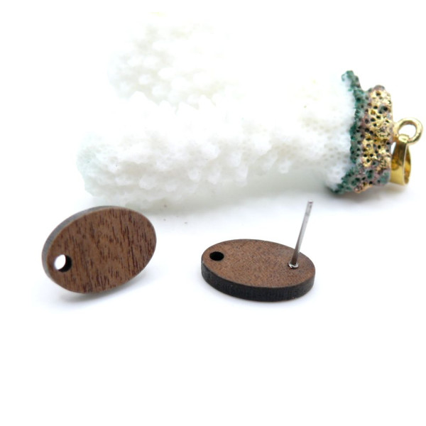 Boucles d’oreilles Puce Ovale avec trou 16x10 mm – Bois – Sans embouts