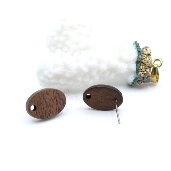 Boucles d’oreilles Puce Ovale avec trou 16x10 mm – Bois – Sans embouts