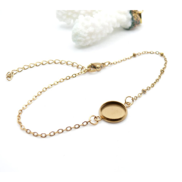 Supports de Bracelet Maille Satellite  et Trombone pour Cabochon 12 mm – Acier Inoxydable 304 Doré