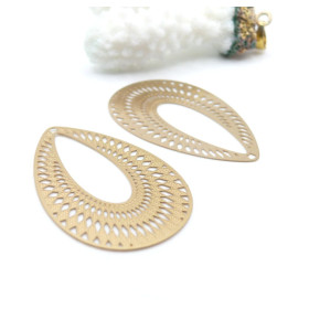 Pendentifs Estampes Goutte Travaillée 40 mm – Acier Inox 304 – Doré, placage IONIQUE (IP)