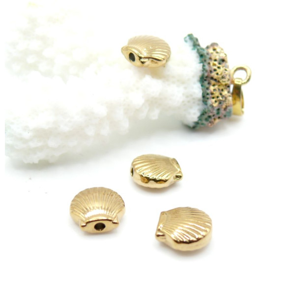 Perles Intercalaires Coquille Saint-Jacques 9 mm – Acier Inox 304 – Doré à l’Or fin 18K