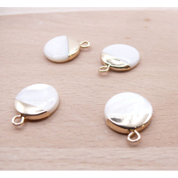 Pendentifs Rond en Nacre avec Dorure 13 mm