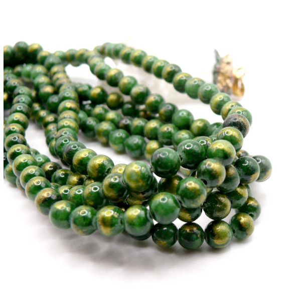 Perles Jade Mashan Rondes 4mm – VERT FONCE mordoré