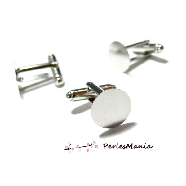 Supports de Boutons de Manchette Plateau Lisse 14mm en Acier Inoxydable 304 finition Argent