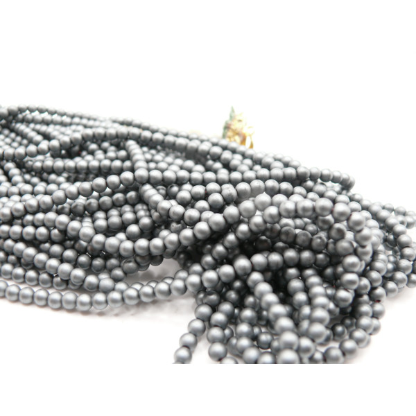 Perles Hématite forme Ronde 6mm, Gris Anthracite Mate