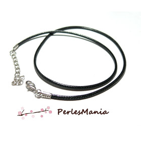 Colliers Corde Noire 44cm, Diamètre 1.5mm, avec Fermoirs et Chaîne de Confort – Coloris 101
