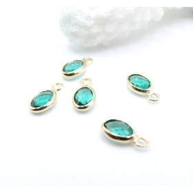 Pendentifs Ovale 9 mm  en verre facetté,  Acier Inox 304  Doré à l’or fin 18K