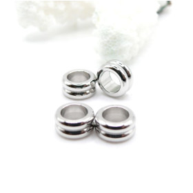 Perles Intercalaires Rondelles Doubles 8 x 4 mm – Acier Inox 304 – Argenté