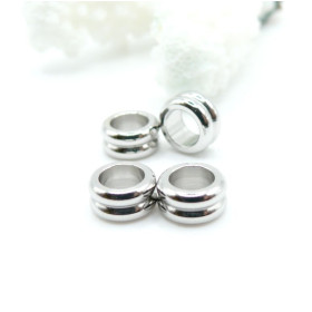 Perles Intercalaires Rondelles Doubles 8 x 4 mm – Acier Inox 304 – Argenté