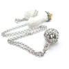 Sautoir 80,5cm Cage Bola Feuille, Corail pour Perle de Grossesse 16mm en cuivre Argent Platine