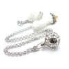 Sautoir 80,5cm Cage Bola Feuille, Corail pour Perle de Grossesse 16mm en cuivre Argent Platine