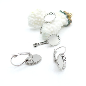 Supports Boucles d’oreille Dormeuse Vague Ovale 10 par 14mm Argent Platine