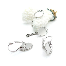Supports Boucles d’oreille Dormeuse Vague Ovale 10 par 14mm Argent Platine