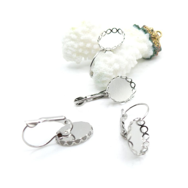 Supports Boucles d’oreille Dormeuse Vague Ovale 10 par 14mm Argent Platine