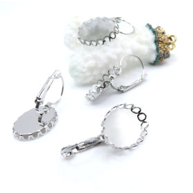 Supports Boucles d’oreille Dormeuse Vague Ovale 13 par 18mm Argent Platine