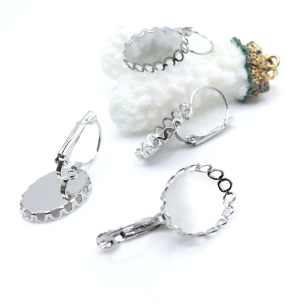 Supports Boucles d’oreille Dormeuse Vague Ovale 13 par 18mm Argent Platine