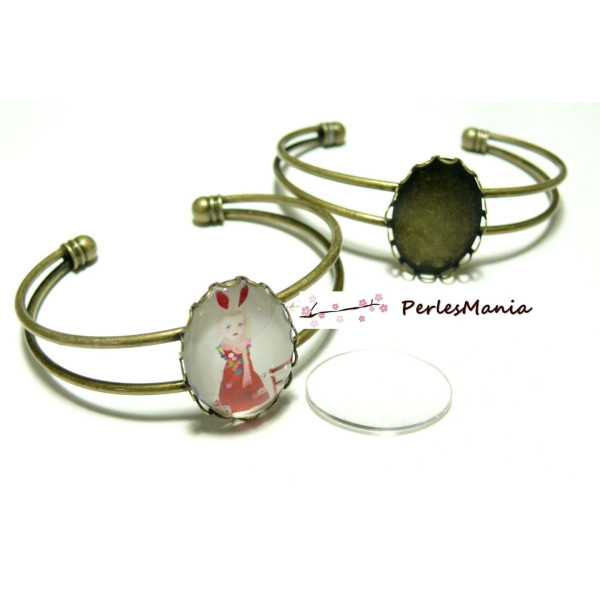 Support de Bracelet Ovale Vague Bronze 18x25mm et 1 Cabochon Verre