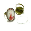 Supports de  Bagues Fines Ovale 18x25mm Bronze et 2 Cabochons Ovales Verre
