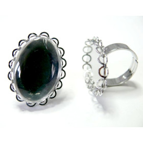 Supports de bagues double vague 18 x 25mm laiton Argent Platine et 2 cabochons en verre