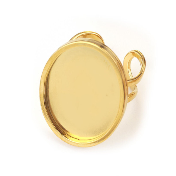 Support de Bague Ajustable pour Cabochon Ovale 13 par 18 mm – Acier Inoxydable 304 Doré 18K, IONIQUE