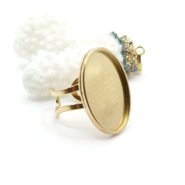 Support de Bague Ajustable pour Cabochon Ovale 13 par 18 mm – Acier Inoxydable 304 Doré 18K, IONIQUE