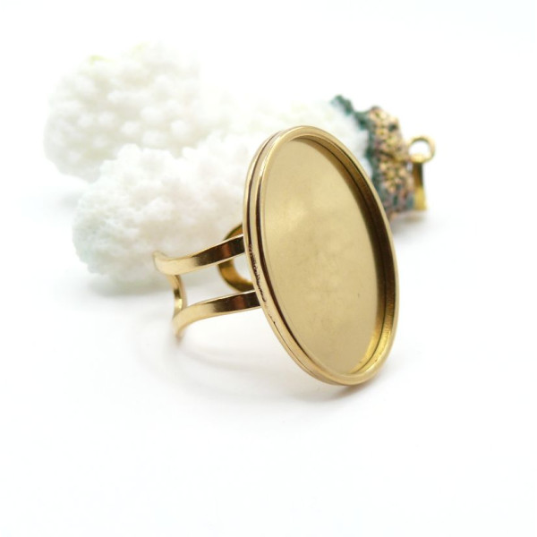 Support de Bague Ajustable pour Cabochon Ovale 13 par 18 mm – Acier Inoxydable 304 Doré 18K, IONIQUE