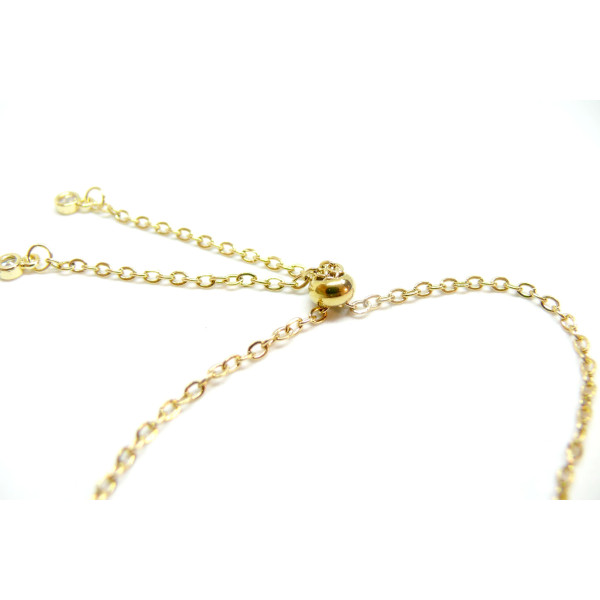 Bracelet Réglable, ajustable, Maille 2mm - 26 cm, Acier Inoxydable 304, finition Doré avec Strass