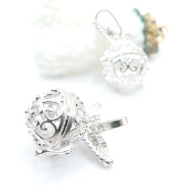 Pendentif Cage Bola de Grossesse pour bola de 12 ou 14mm, Laiton Finition Argent Antique