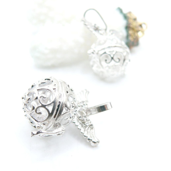 Pendentif Cage Bola de Grossesse pour bola de 12 ou 14mm, Laiton Finition Argent Antique