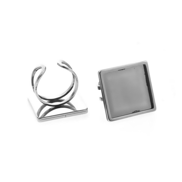 Support de Bague Carré 20 mm – Acier Inoxydable 304 Argenté – Qualité Extra – Ajustable