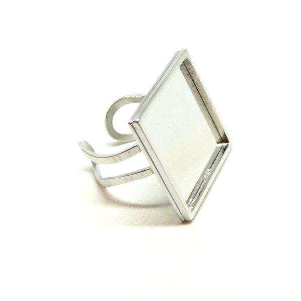 Support de Bague Carré 20 mm – Acier Inoxydable 304 Argenté – Qualité Extra – Ajustable