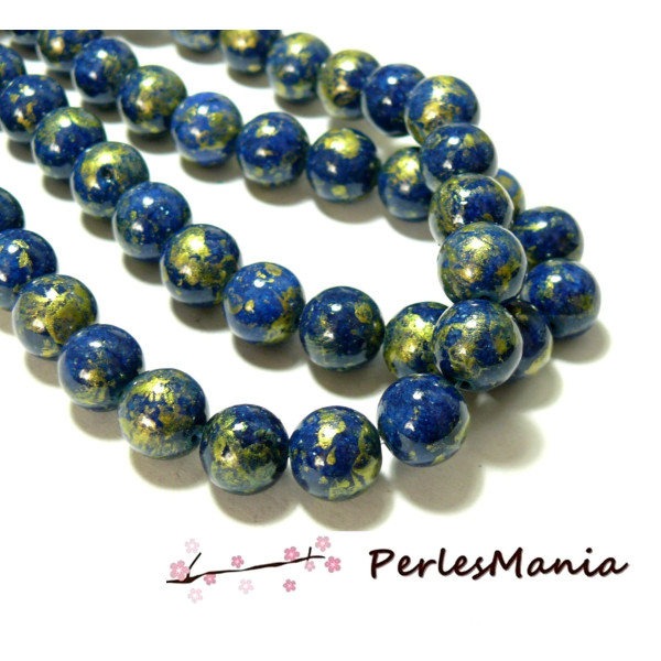 Perles Jade Mashan Bleu Nuit mordoré 8mm