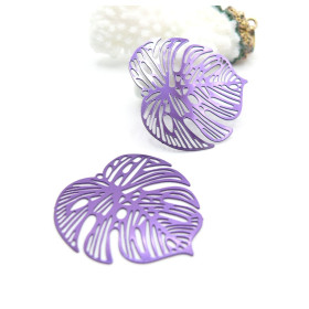 Estampes Pendentifs Filigrane Feuille de Monstera 32 mm – Acier Inox 304 – VIOLET