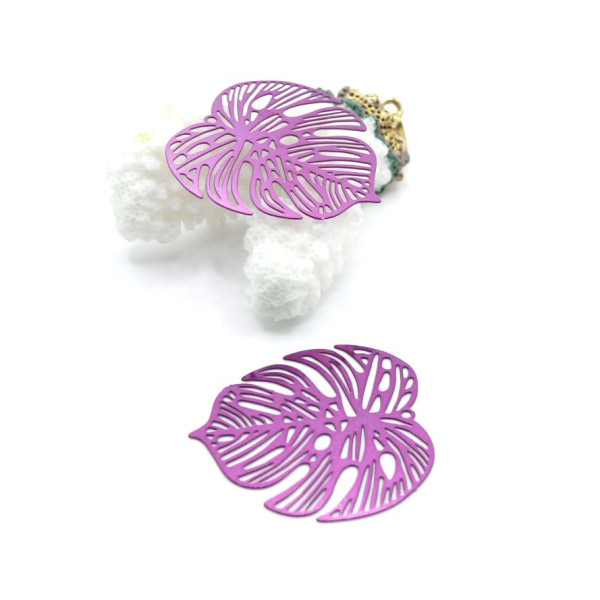 Estampes Pendentifs Filigrane Feuille de Monstera 32 mm – Acier Inox 304 – Rose Orchidée