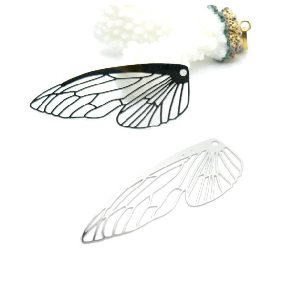 Estampes Pendentifs Filigrane Aile d’Insecte 50 mm – Acier Inox 304 – Argenté