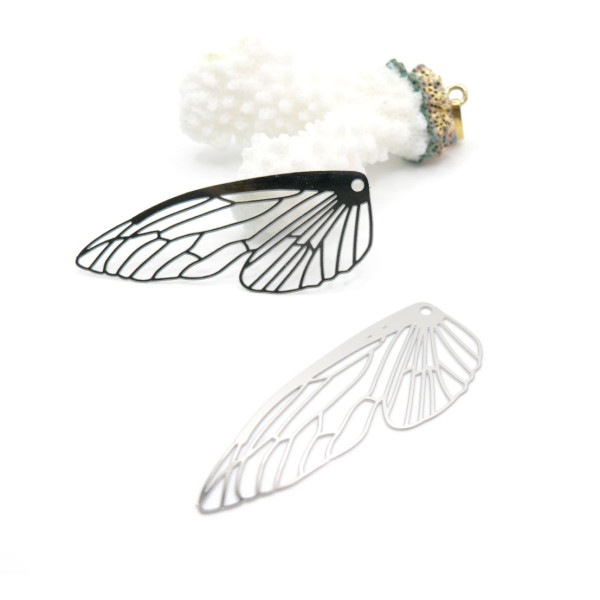 Estampes Pendentifs Filigrane Aile d’Insecte 50 mm – Acier Inox 304 – Argenté