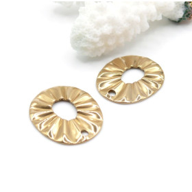 Pendentifs Ovale Texturé 21.5 mm – Acier Inox 304 – Doré à l’Or fin 18K, placage IONIQUE (IP)