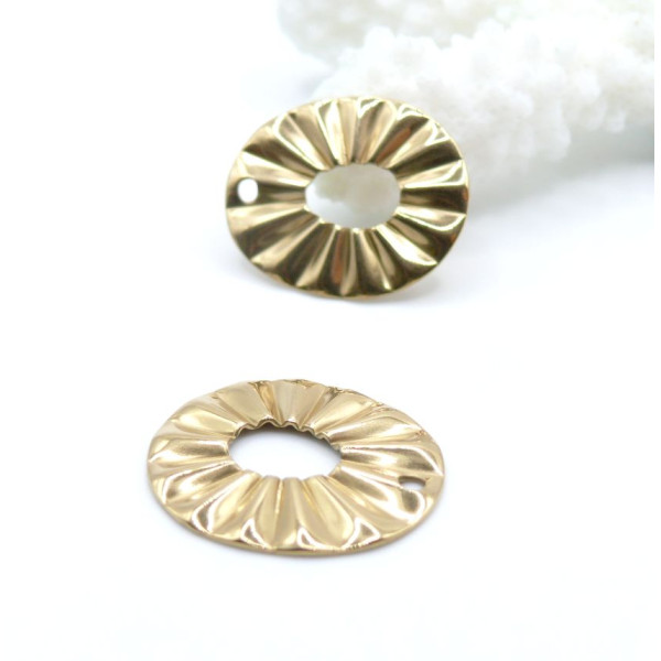 Pendentifs Ovale Texturé 21.5 mm – Acier Inox 304 – Doré à l’Or fin 18K, placage IONIQUE (IP)