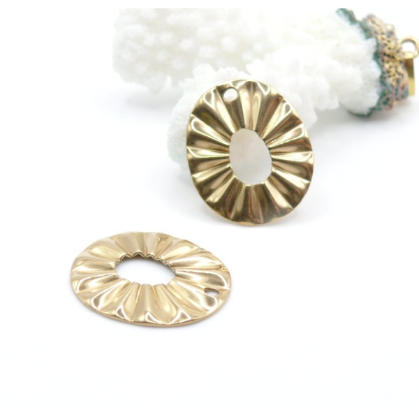Pendentifs Ovale Texturé 21.5 mm – Acier Inox 304 – Doré à l’Or fin 18K, placage IONIQUE (IP)